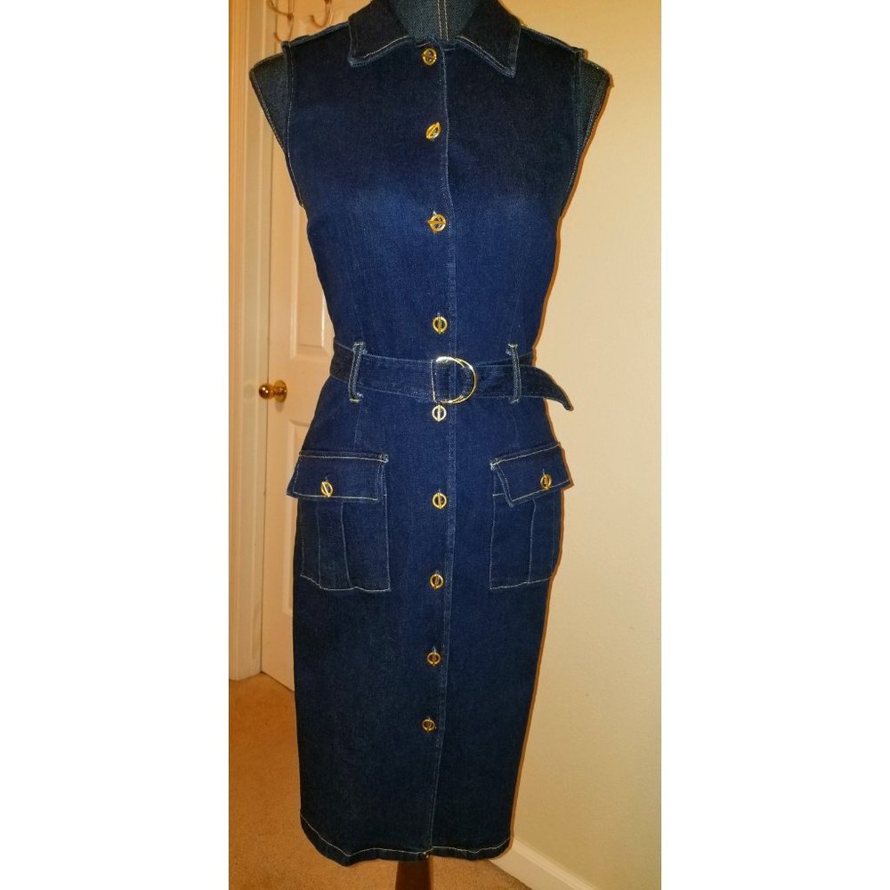 Summer Dress #111, N W/O T Sz. 2 Allen By Abs Denim Gold Buttons Belt